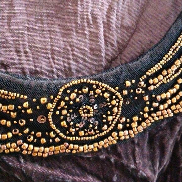 Y2K BCBGMaxAzria Crushed Velvet Top Sz M Brown Beaded Camisole Boho Festival VNT - Picture 2 of 16